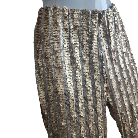 F21 Disco Sequine Bell Bottom Pants-M-Gold Silver Sparkle-Rave-70s-Halloween-NWT - Picture 3 of 13